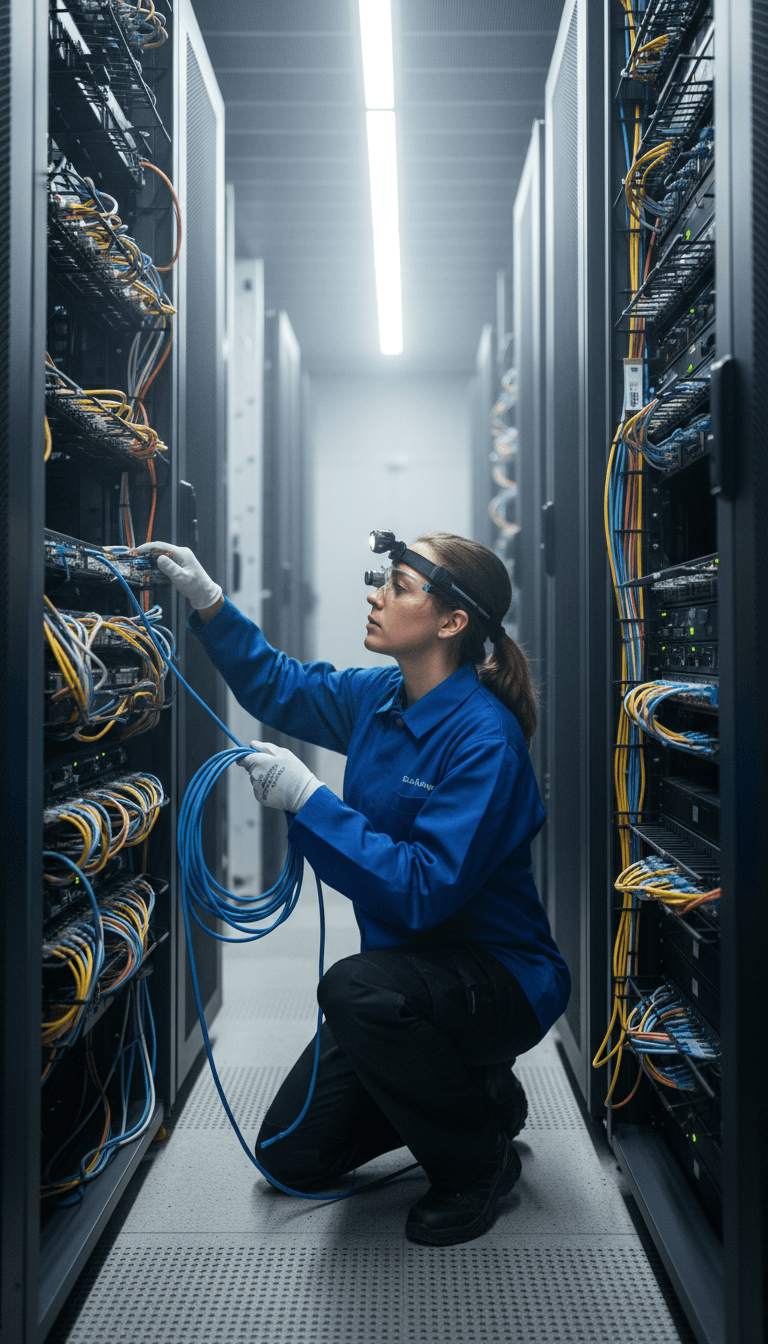 Engineer working on structured cabling