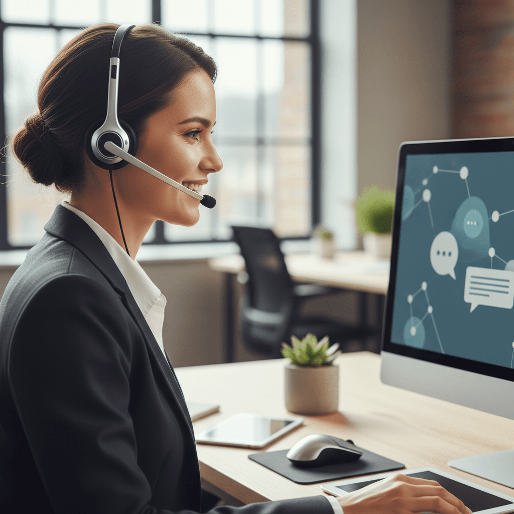 Professional making a call on VoIP desk phone