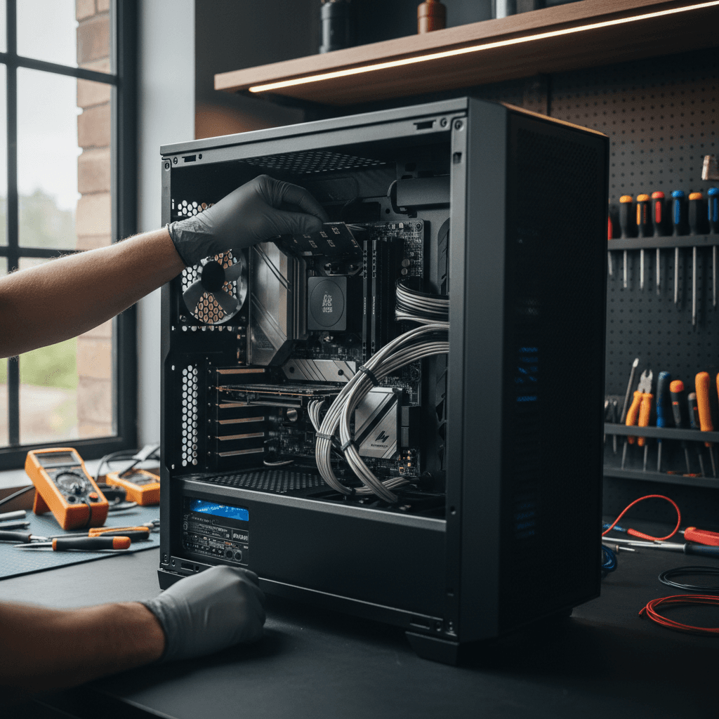 technician repairing desktop computer